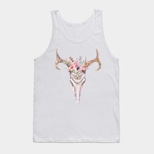 Image: Watercolor, Flowers, Antler, Skull Tank Top